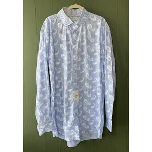 Michael Strahan Dress Shirt Mens Size XL Tall 18 38-39 NEW Blue Plaid Paisley